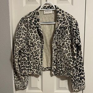 Mustard Seed Leopard Print Denim Jacket
